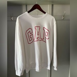 White sweatshirt with red logo
